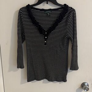 Ralph Lauren Black and White Striped Long Sleeve Top